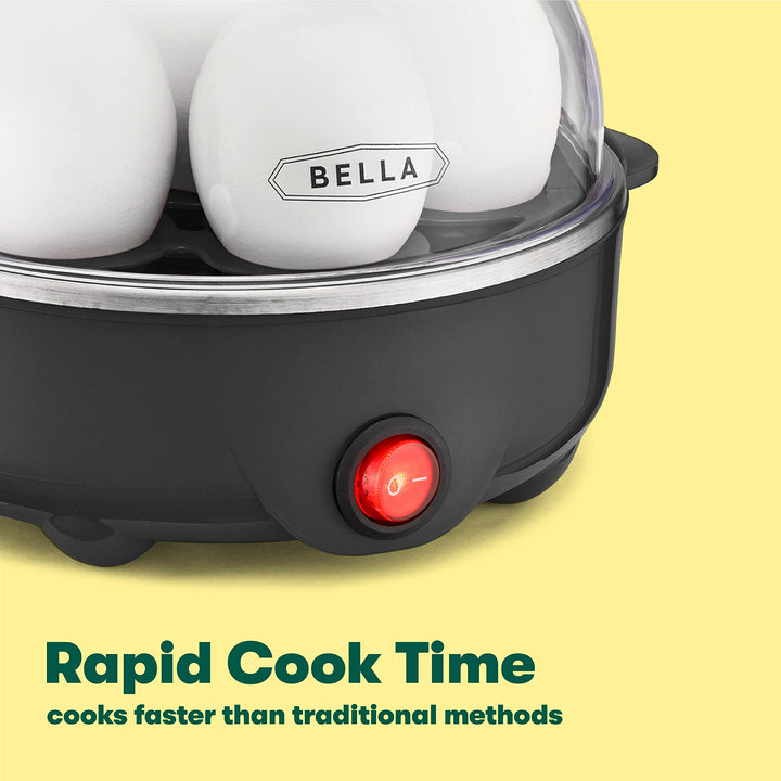 BELLA Rapid Electric Egg Cooker and Poacher with Auto Shut Off for Omelet, Soft, Medium and Hard Boiled Eggs - 7 Egg Capacity Tray, Single Stack, Black