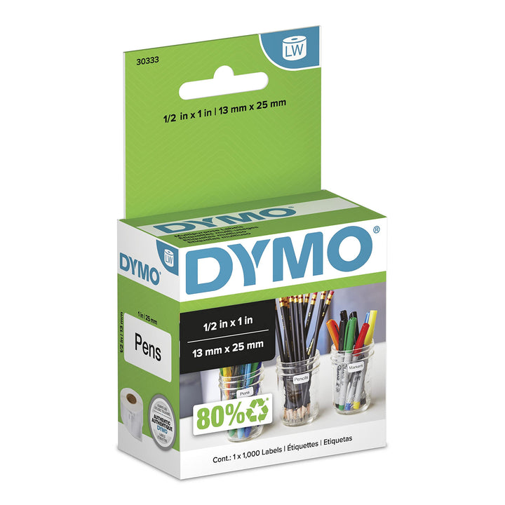 DYMO Authentic LW Extra-Small Multi-Purpose Labels for LabelWriter Label Printers, White, 1/2'' x 1'', 1 roll of 1,000 (30333) Extra Samll Extra Small Multipurpose Labels