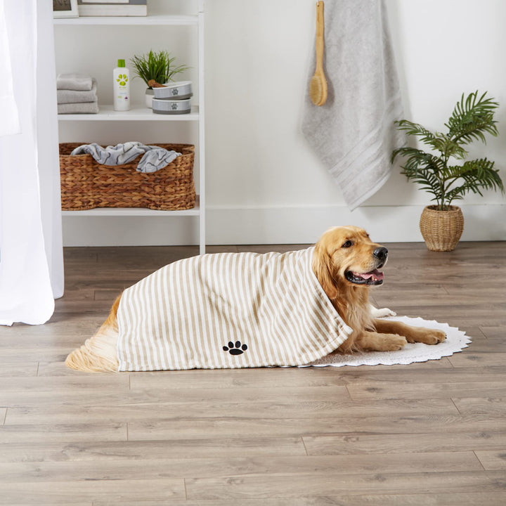 Bone Dry Pet Grooming Towel Collection Absorbent Microfiber X-Large, 41x23.5", Striped Taupe 41x23.5"