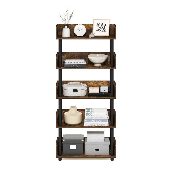 Furinno Turn-N-Tube 5-Tier Multipurpose Shelf / Display Rack / Storage Shelf / Bookshelf, Classic Tubes, Sonoma Oak/White 5-Tier Classic Tube