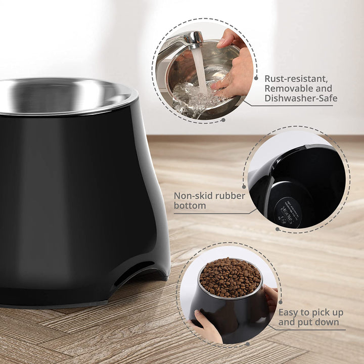 Fluffydream Elevated Dog Bowls,[Prevention of Vertebrae Disease] Non-Slip Dog Bowl with Stainless Steel Bowl,High Capacity Dog Food Bowls,Colorful Raised Dog Bowls for Medium/Small Size Dogs M (540ML / 2 Cups) DarkBlack