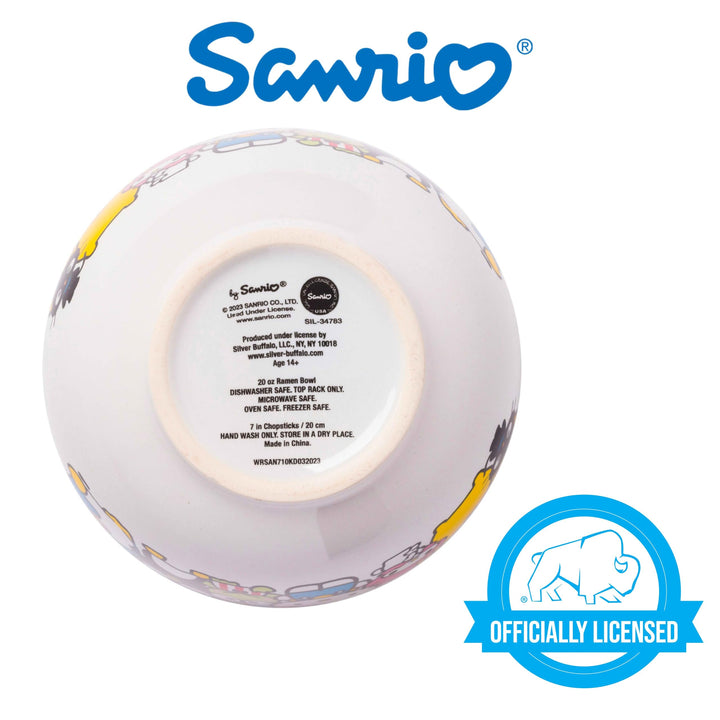 Silver Buffalo Sanrio Hello Kitty and Friends Rainbow Ceramic Ramen Rice Bowl with Chopsticks, 20 Ounces, White/Multi Cartoon