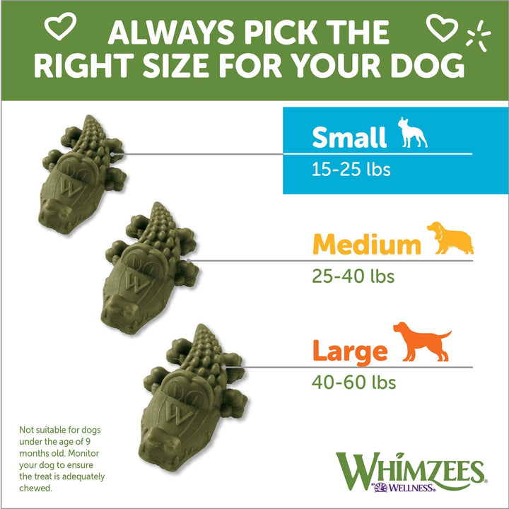 WHIMZEES by Wellness Alligator Natural Dental Chews for Dogs, Long Lasting Treats, Grain-Free, Freshens Breath, Small Breed, 24 count 24 Count (Pack of 1)