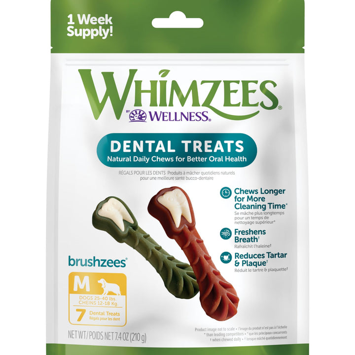 WHIMZEES Wellness Brushzees Natural Grain Free Dental Dog Treats, Small Breed, 14 Count Dental Small 14 Count (Pack of 1)