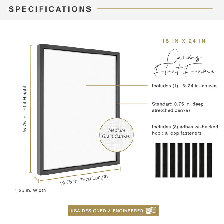 MCS Floating Frame with Canvas Included, Art Frames for Canvas Paintings with Adhesive Fasteners and Hanging Hardware, Walnut Woodgrain, 18 x 24 Inch 18x24