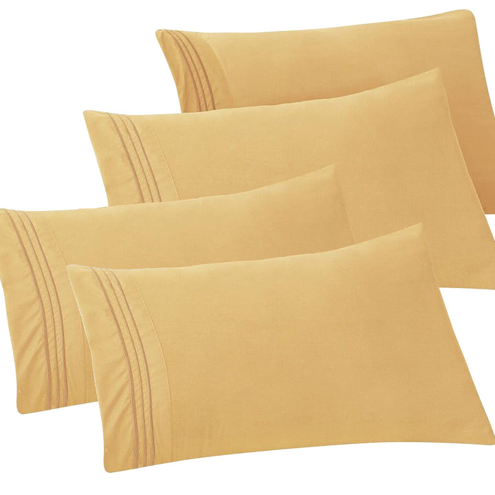 Elegant Comfort 4-PACK Solid Pillowcases 1500 Thread Count Egyptian Quality - Easy Care, Smooth Weave, Wrinkle and Stain Resistant, Easy Slip-On, 4-Piece Set, King Pillowcase, Gold