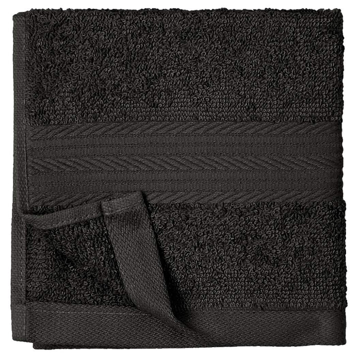 Basics - 12 Piece Fade Resistant Washcloth, 100% Cotton, Black, 12" x 12" Washcloth (Pack of 12)