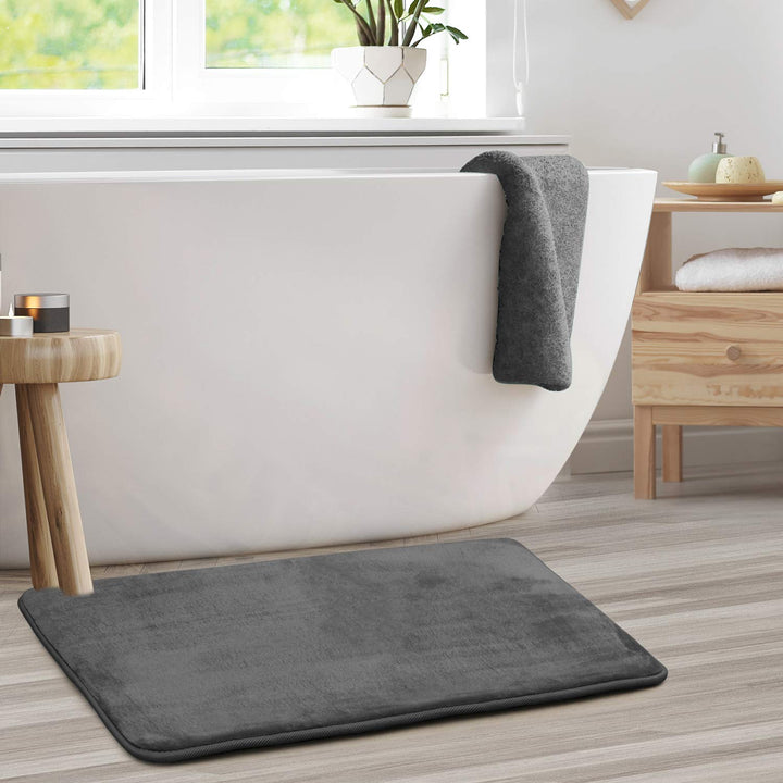 Clara Clark Bathroom Rugs, Velvet Memory Foam Bath Mat, Non-Slip, Machine Washable Bath Rugs - Dries Quickly, Ultra Soft Plush Bath Mats for Bathroom, 20 x 32, Grey