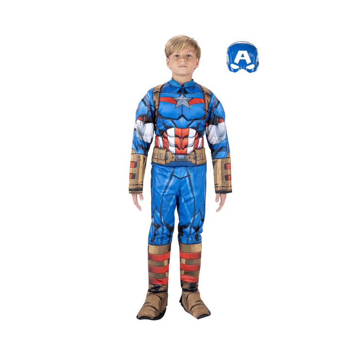 Marvel Captain America Official Youth Halloween Costume - Premium Quality Padded Jumpsuit with Plastic Mask Large