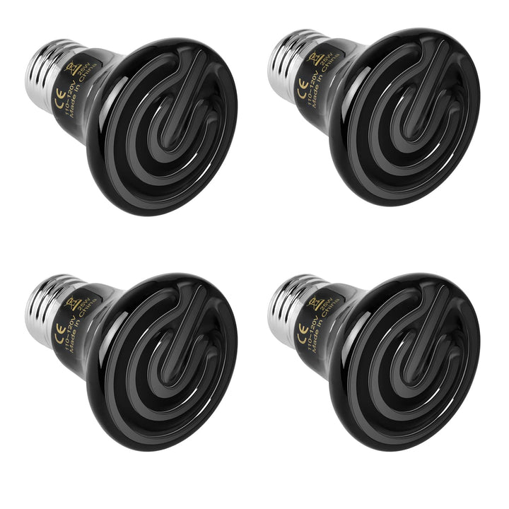 Simple Deluxe 25W 4-Pack Mini Ceramic Heat Emitter Reptile Heat Lamp Bulb No Light Emitting Brooder Coop Heater for Amphibian Pet & Incubating Chicken,Black Black/4-pack 25W (Mini)