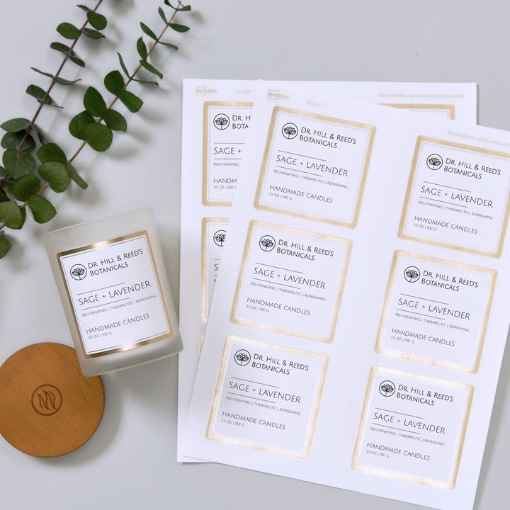 Avery Matte White Labels with Metallic Gold Borders, 3" x 3" Square Labels, 60 Total, Laser/Inkjet Printable Labels (6542) 3" x 3" 60 labels White/Gold