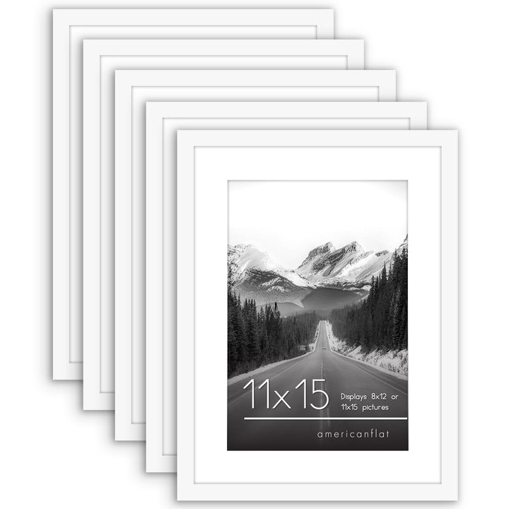 Americanflat 12x16 Picture Frame with Polished Plexiglass - Set of 5 - Use as 8.5x11 Frame with Mat or 12x16 Frame Without Mat - Galleria Collection - Gallery Wall Frame Set for Wall Display - White