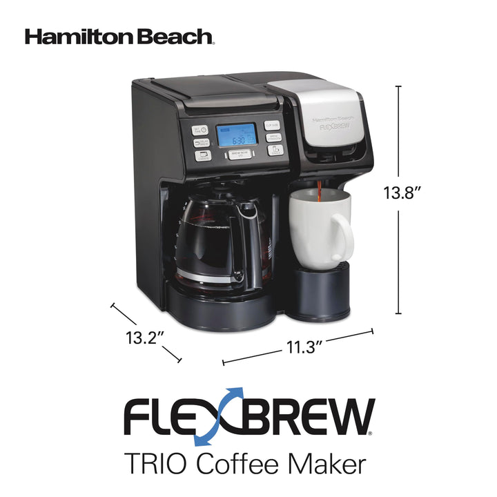 Hamilton Beach FlexBrew Trio 2-Way Coffee Maker, Compatible with K-Cup Pods or Grounds, Combo, Single Serve & Full 12c Pot, Black - Fast Brewing (49902) Black, Fast Brewing, Removable Reservoir