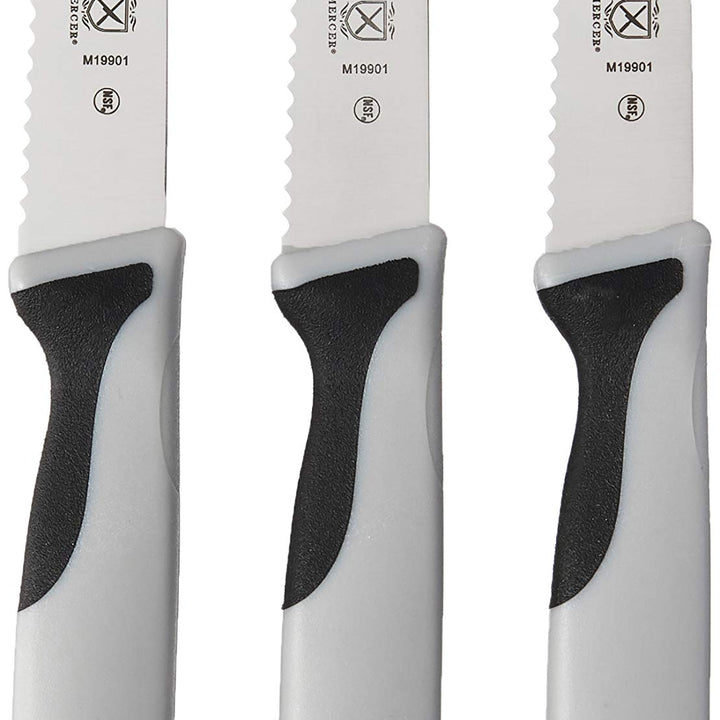 Mercer Culinary M19903 Millennia Black Handle, 3-Inch Slim Serrated Paring Knives (3-Pack), Paring Knife