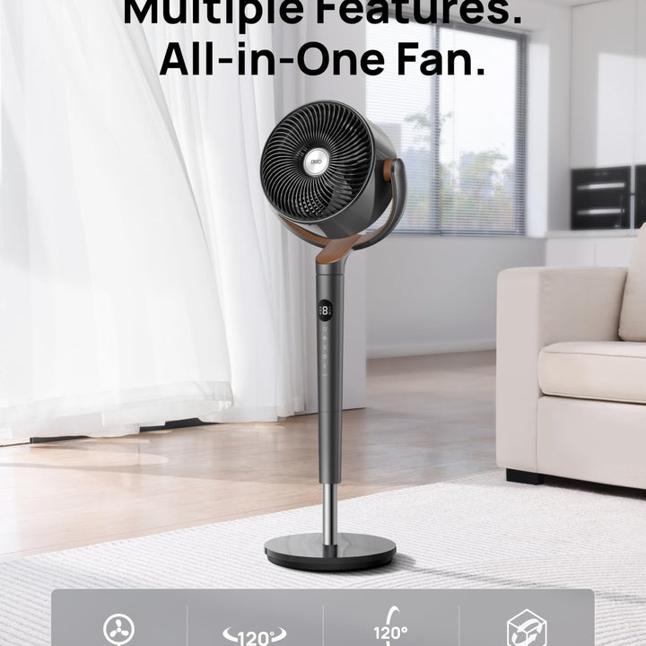 Dreo Fan for Bedroom, 120° Oscillating Standing Fan, Quiet Floor Fan with DC Motor, 82ft Pedestal Fan for Whole Room, 8 Speeds, 3 modes, 20dB, 120° Manual Vertical, 35-40" Adjustable Height, 8H Timer Standard 40inch