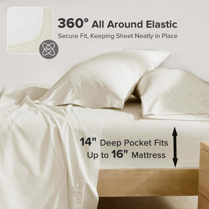 Comfort Spaces 100% Cotton Sheet Set Breathable, Lightweight, Soft with 14" Elastic Pocket Fits up to 16" Mattress, All Season Cozy Bedding, Matching Pillow Case, Queen Good Vibes 4 Piece