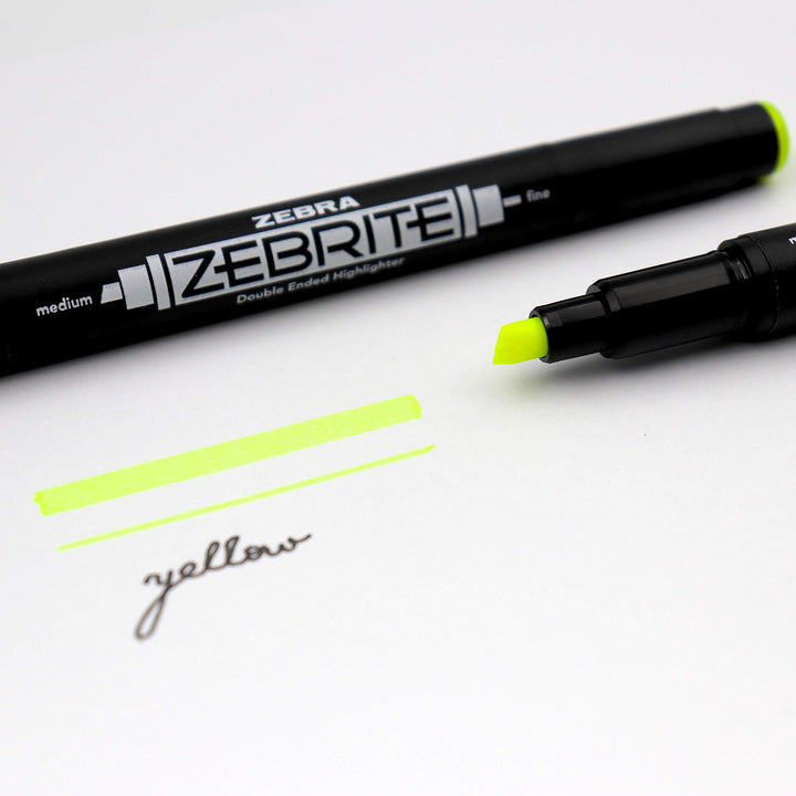 Zebra Pen Zebrite Double-Ended Highlighter, Chisel and Fine Point, Yellow, 12 Pack