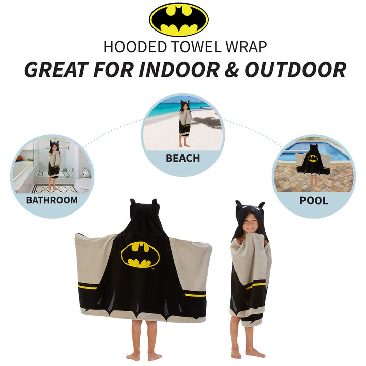 Batman Kids Bath/Pool/Beach Super Soft Cotton Terry Hooded Towel Wrap, 24" x 50", By Franco Batman 24 in x 50 in