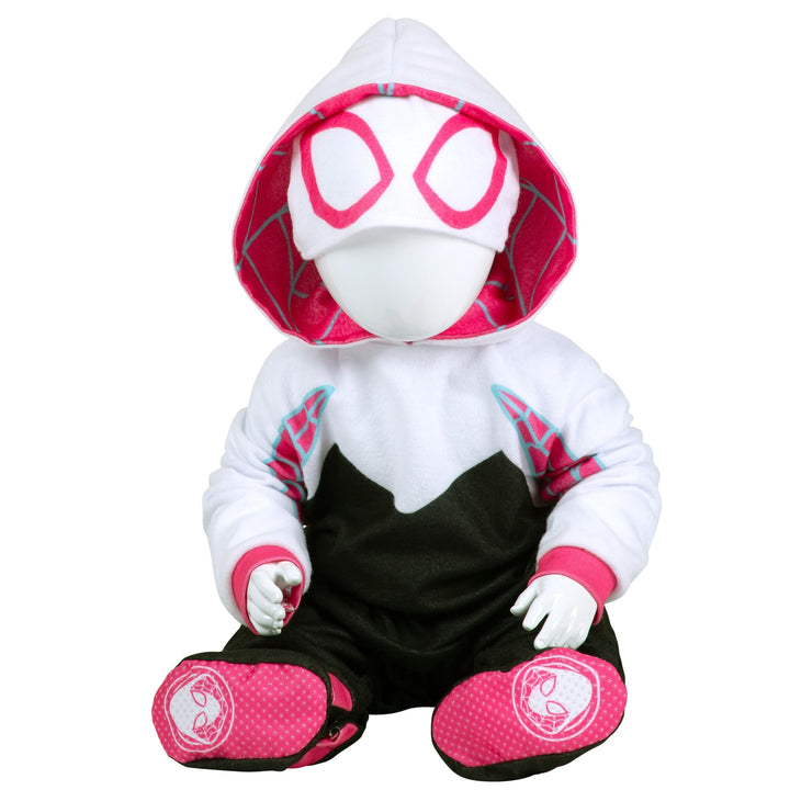 Marvel Spider-Gwen Official Infant Deluxe Halloween Costume - Premium Minky Fabric and Non-Slip Grip Booties 0-6m