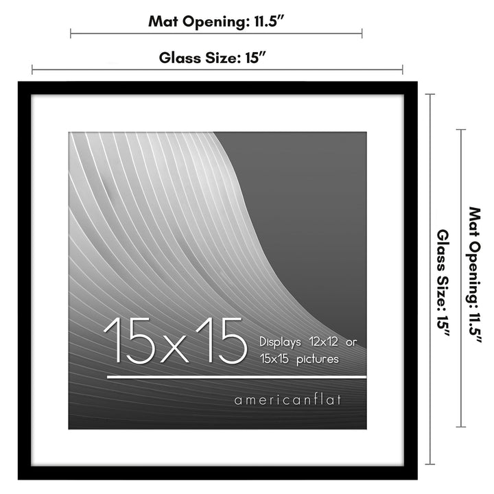 Americanflat 15x15 Picture Frame in Black - Use as 12x12 Picture Frame with Mat or 15x15 Frame Without Mat - Thin Border Photo Frame with Plexiglass Cover - Square Picture Frame for Wall Display 15x15 - (12x12 With Mat) 1 Pack