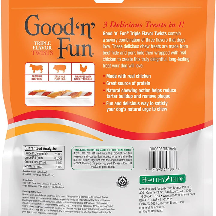 Good 'N' Fun Triple Flavor Twist Rawhide Treats For Dogs, 70 count Triple Flavor Twists 70 Count (Pack of 1)