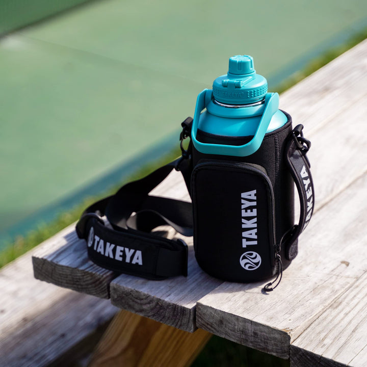 Takeya Hydrotex Easy Grip Bottle Sling, Water Bottle Carrier With Strap and Pockets, Fits 64 oz Bottles, Great for Pickleball and Tennis Courts