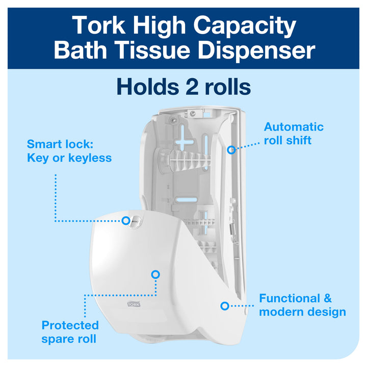 Tork Twin Toilet Paper Roll Dispenser, White - T26 + Refill - Toilet Paper Roll (36 x 1000 sheets), Advanced, White Bundle