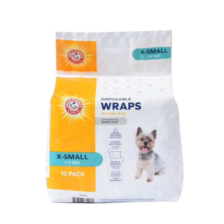 Arm & Hammer For Pets Male Dog Wraps, Medium 12 Ct | Ultra-Absorbent, Adjustable Male Dog Diapers with Leak-Proof Protection & Wetness Indicator | Arm & Hammer Baking Soda Enhanced for Odor Control Male Wraps Medium (12 Count)