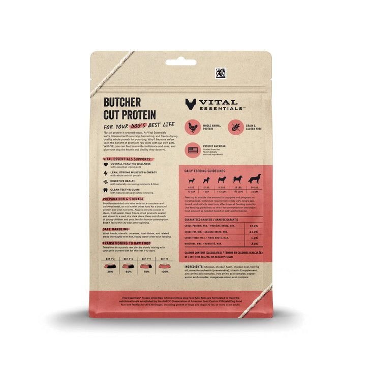 Vital Essentials Freeze Dried Raw Dog Food, Chicken Mini Nibs Entree, 14 oz