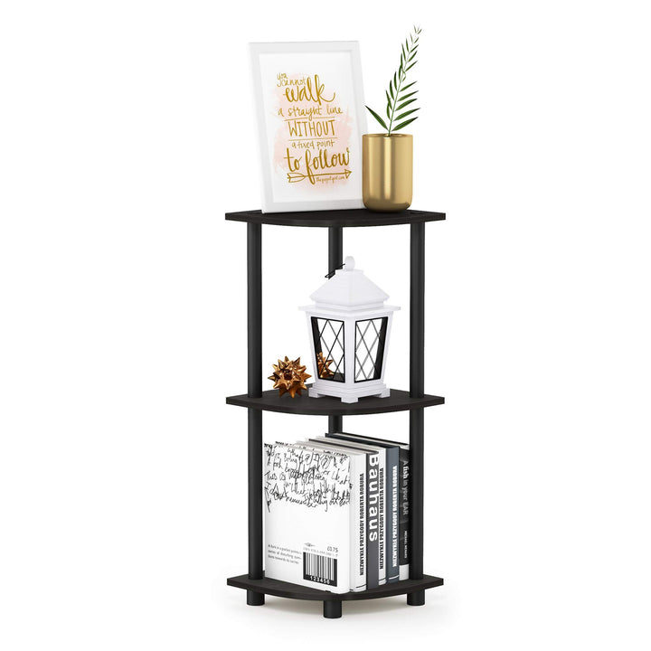 Furinno Turn-N-Tube 4-Tier Corner Display Rack Multipurpose Shelving Unit, Dark Brown Grain/Black 4-Tier Round Tube