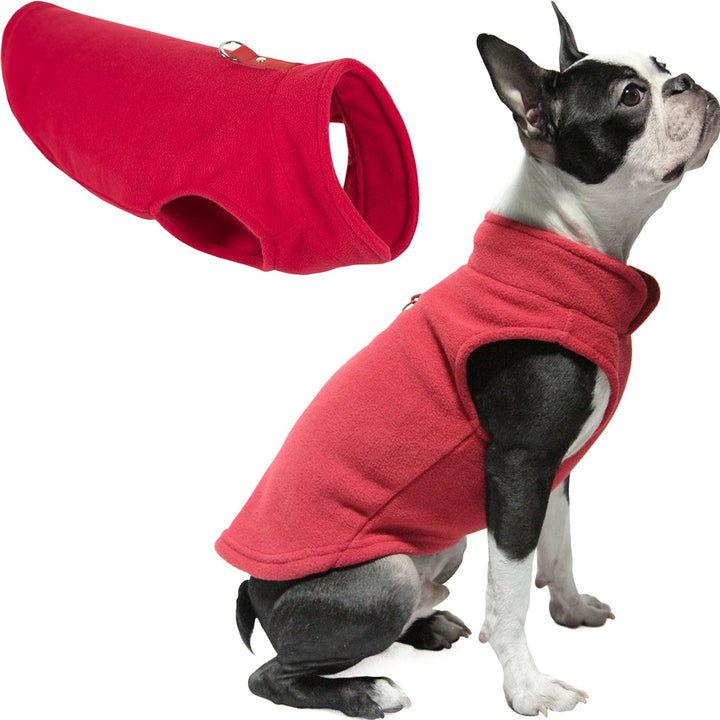 Gooby Fleece Vest Dog Sweater - Red, Small - Warm Pullover Fleece Dog Jacket with O-Ring Leash - Winter Small Dog Sweater Coat - Cold Weather Dog Clothes for Small Dogs Boy or Girl Small (Around 6-lb)