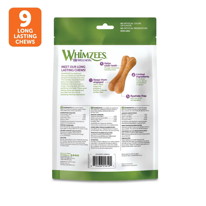 WHIMZEES by Wellness Rice Bone Natural Dog Dental Chews, Long Lasting Treats, Grain-Free, Freshens Breath, For Dogs 25-60 lbs, 9 count Ricebone