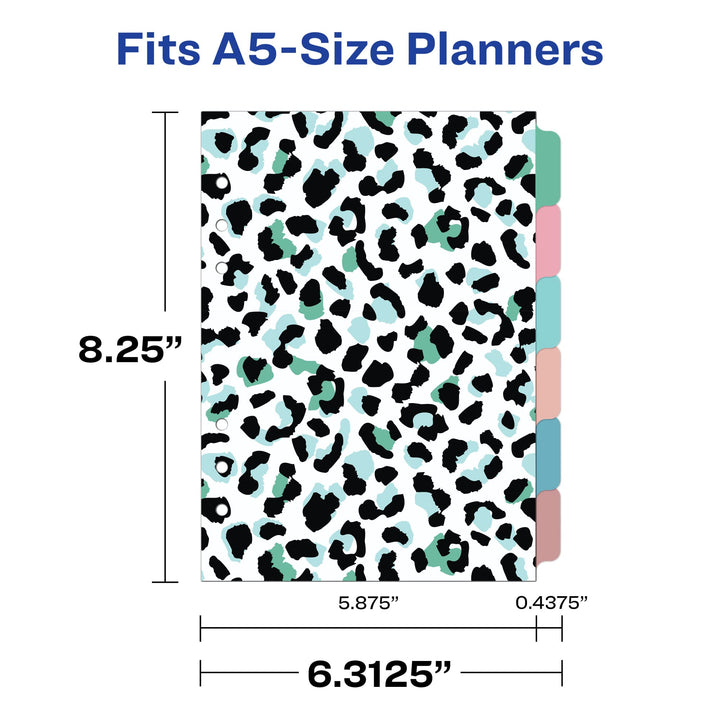 Avery Planner Dividers for A5 Planners, 6-Tab Set, Flirty Animal Print Design, 1 Set (25440)