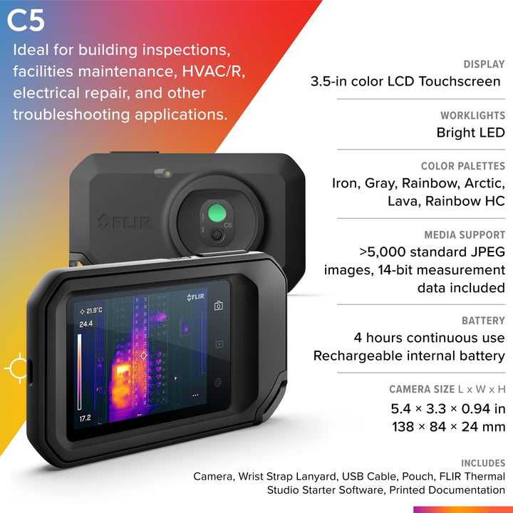 FLIR C5 Compact Thermal Imaging Camera with Wifi: High Resolution Infrared Imager for Inspection, Electrical/Mechanical, Building, and HVAC Applications