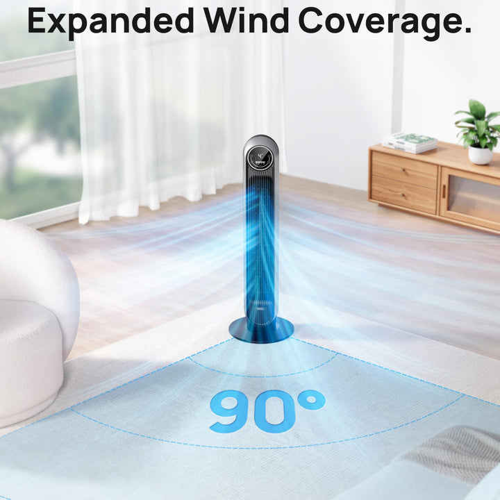 Dreo Tower Fan for Bedroom, 25ft/s Velocity Quiet Floor Fan, 90° Oscillating Fans for Indoors with 4 Speeds, 4 Modes, 8H Timer, Bladeless Fan, Standing Fans, Grey, Nomad One (DR-HTF007)