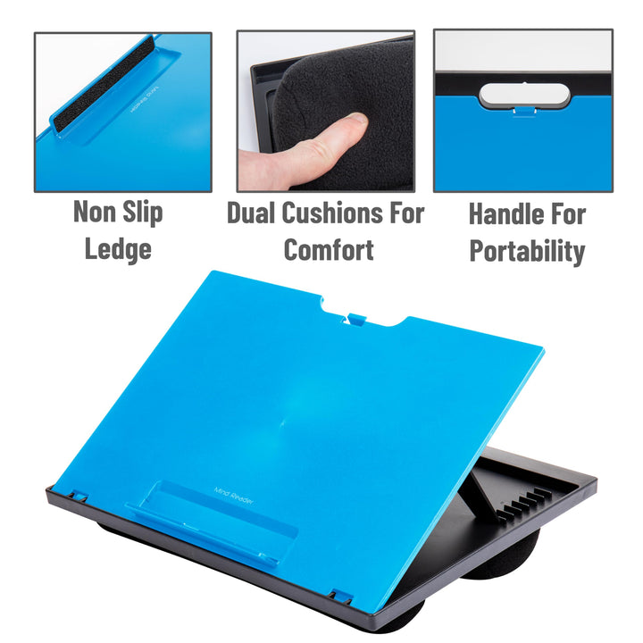 Mind Reader Lap Desk Laptop Stand, Bed Tray, Collapsible, Cushion, Portable, Dorm, Plastic, 14.75" L x 11" W x 7.3" H, Blue