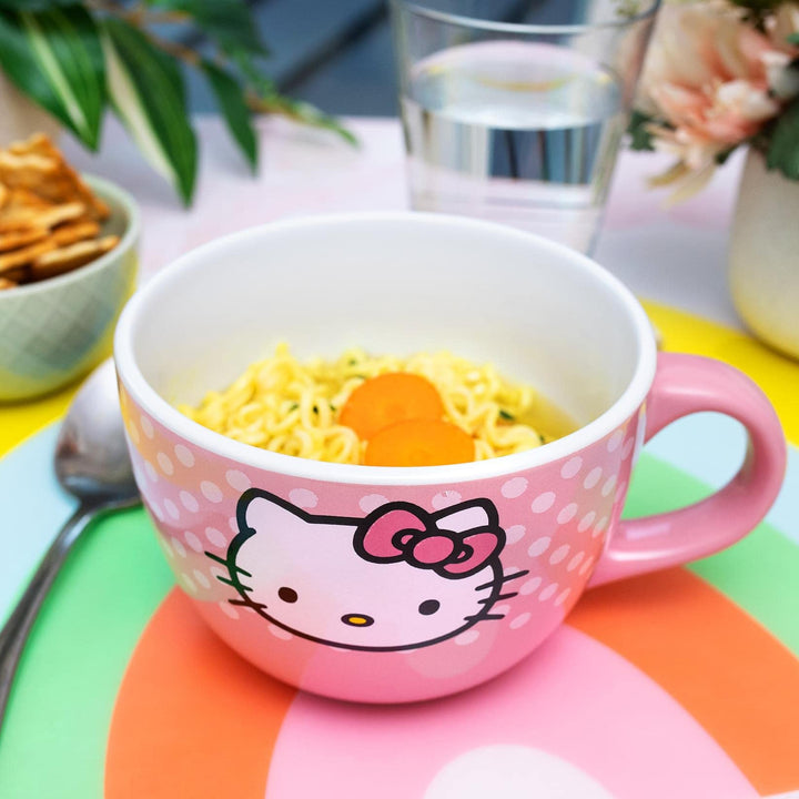 Silver Buffalo Sanrio's Hello Kitty Face and Polka Dots Ceramic Soup Mug, 24-Ounces