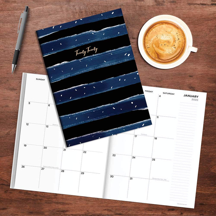 2020 Dark Blue and Black Stripes Medium Monthly Planner