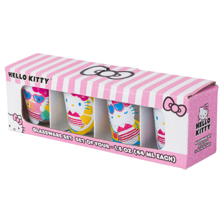 Silver Buffalo Sanrio Hello Kitty Summer Pool Floatie Glitter 4 Pack Mini Glass Set, 1.5 Ounces Hello Kitty Pool
