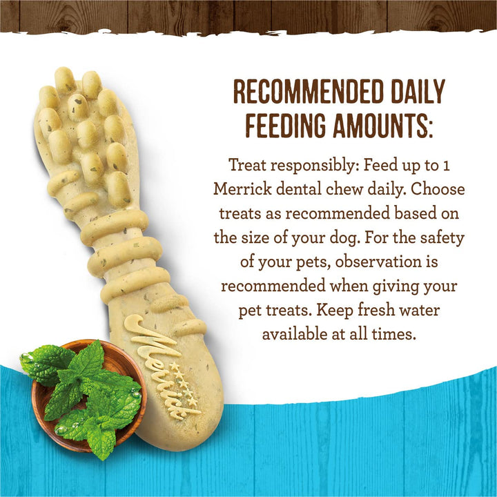 Merrick Fresh Kisses Natural Dental Chews Toothbrush Shape Treat Infused With Real Mint Medium Dogs - 22 ct. Box