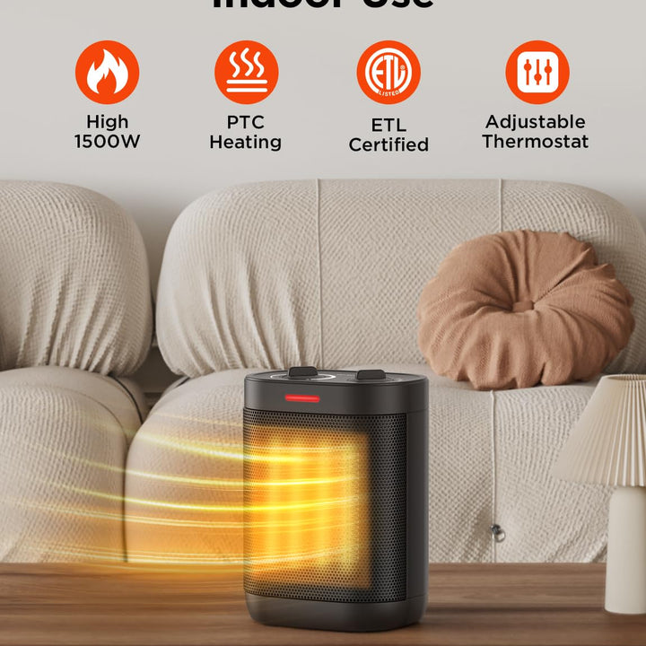 1500W Space Heater for Indoor Use, Electric Heater 2S Fast Heating, Ceramic Heater with Thermostat, 24H Timer, Overheat & Tip-over Protection, Heater for Office Bedroom Use BLACK-R