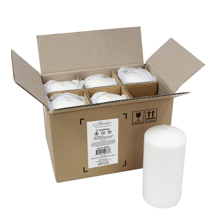 Stonebriar 3 Pack Tall 3 x 6 Inch 65 Hour Long Burning Unscented White Wax Pillar Candles 3x6 3.0