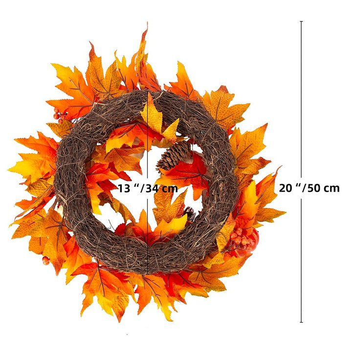 20in Fall Wreath Autumn Wreath Artificial Thanksgiving Decorations Halloween Front Door Wreath Farmhouse Wreath with Pumpkins