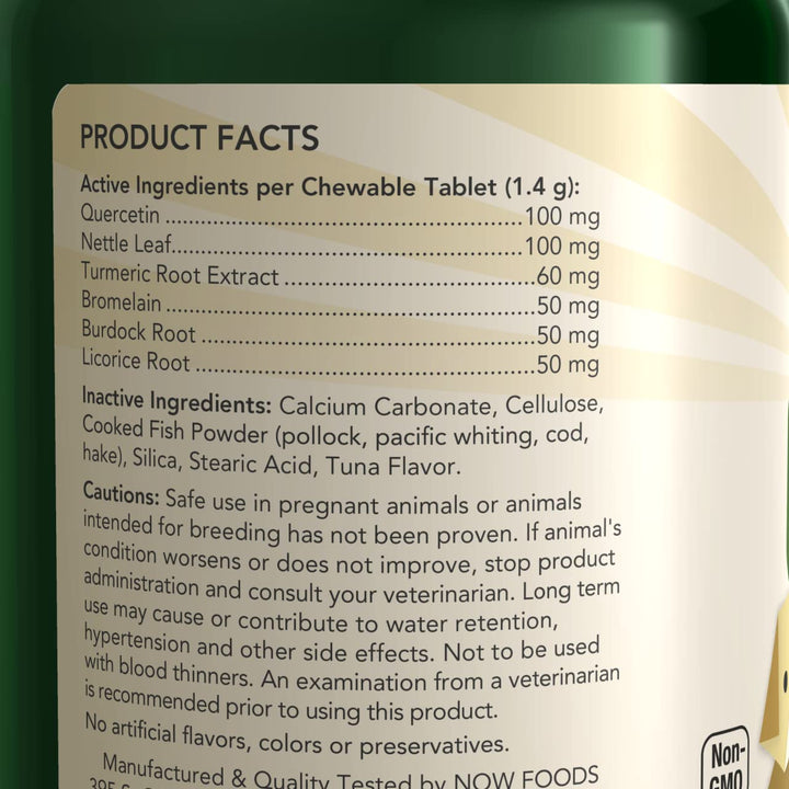 NOW Pet Health, Pet Allergy Supplement, Formulated for Cats & Dogs, NASC Certified, 75 Chewable Tablets Green/Yellow w/Speckles
