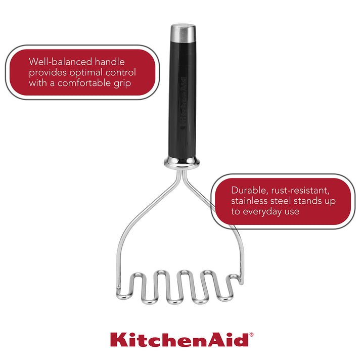 KitchenAid Gourmet Stainless Steel Wire Masher, 10.24-Inch, Black Matte Black