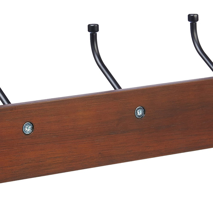 Basics Rectangular Wall-Mounted Farmhouse Coat Rack, 5 Hook, Light Walnut