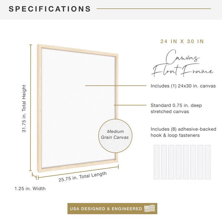 MCS Floating Frame with Canvas Included, Art Frames for Canvas Paintings with Adhesive Fasteners and Hanging Hardware, Walnut Woodgrain, 18 x 24 Inch 18x24