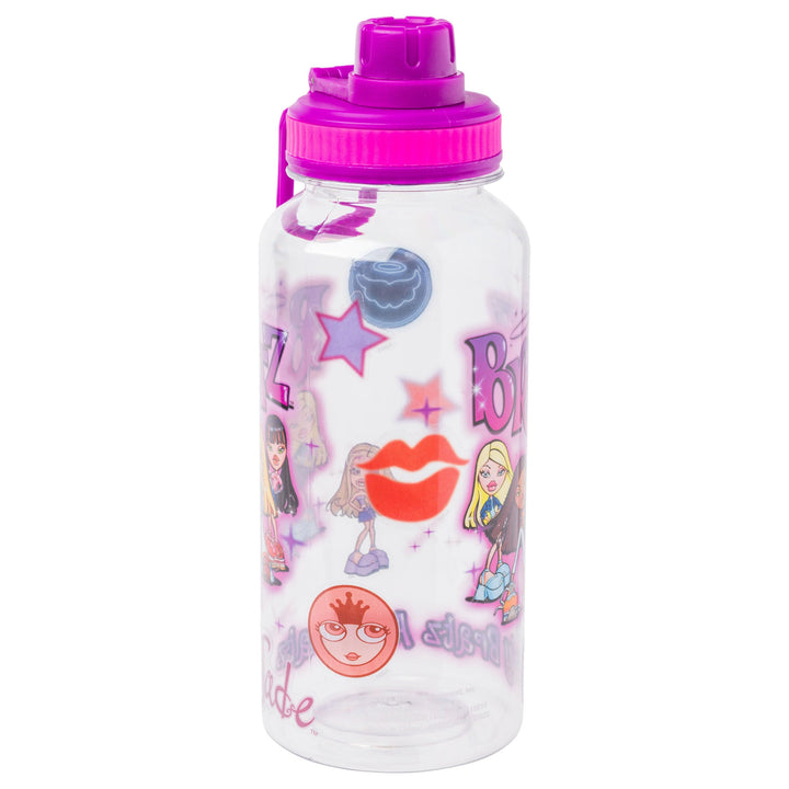 Silver Buffalo Bratz Airbrush Featuring Yasmin, Sasha, Jade, and Cloe Twist Spout Plastic Water Bottle with Stickers You Stick Yourself, 32 Ounces Bratz Airbrush Group Twist