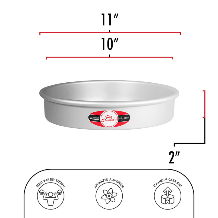 Fat Daddio's Anodized Aluminum Round Cake Pan, 10 x 2 Inch 2" Depth