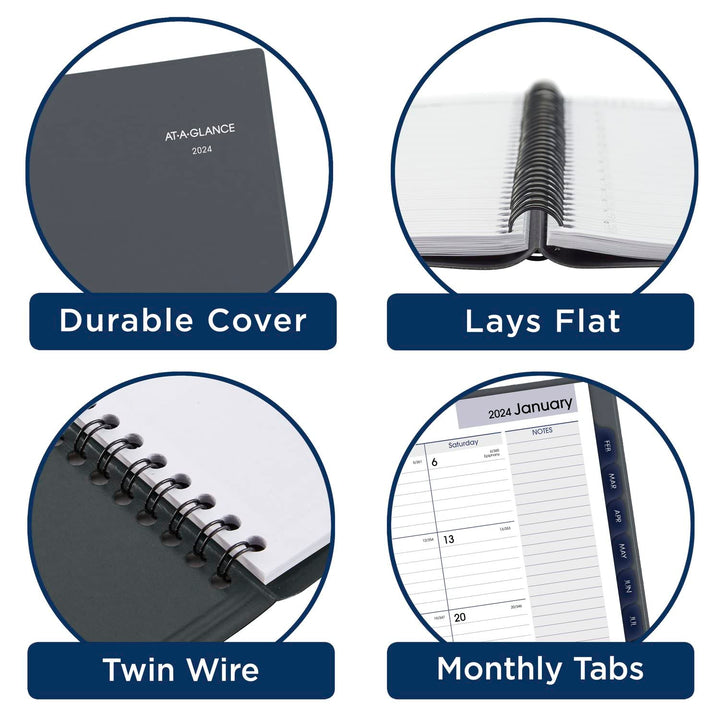 AT-A-GLANCE 2024 Weekly & Monthly Planner, DayMinder, 8-1/2" x 11", Large, Spiral Bound, Monthly Tabs, Gray (GC5450724) 2024 Old Edition